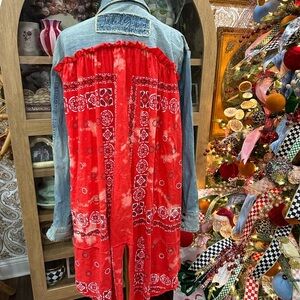 Jaded Gypsy Red Bandana Print Denim Jacket dress size large/x-large